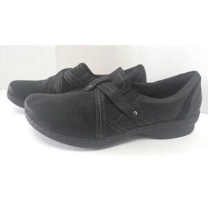 Clarks Artisan Black Nubuck Leather Slip On Loafers Cross Strap Shoes SZ 11